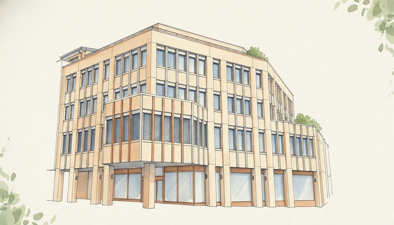 Sketch illustration of the NextGen Capital office on Bahnhofstrasse in Zug